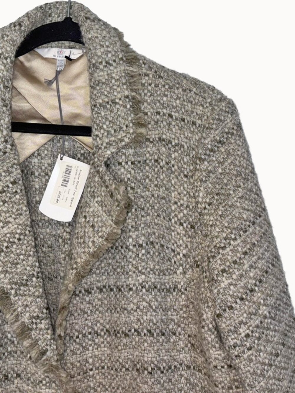 Dismero Wool Blend Gray & Ivory Tweed Long Sleeve Jacket - Size 14 - NWT